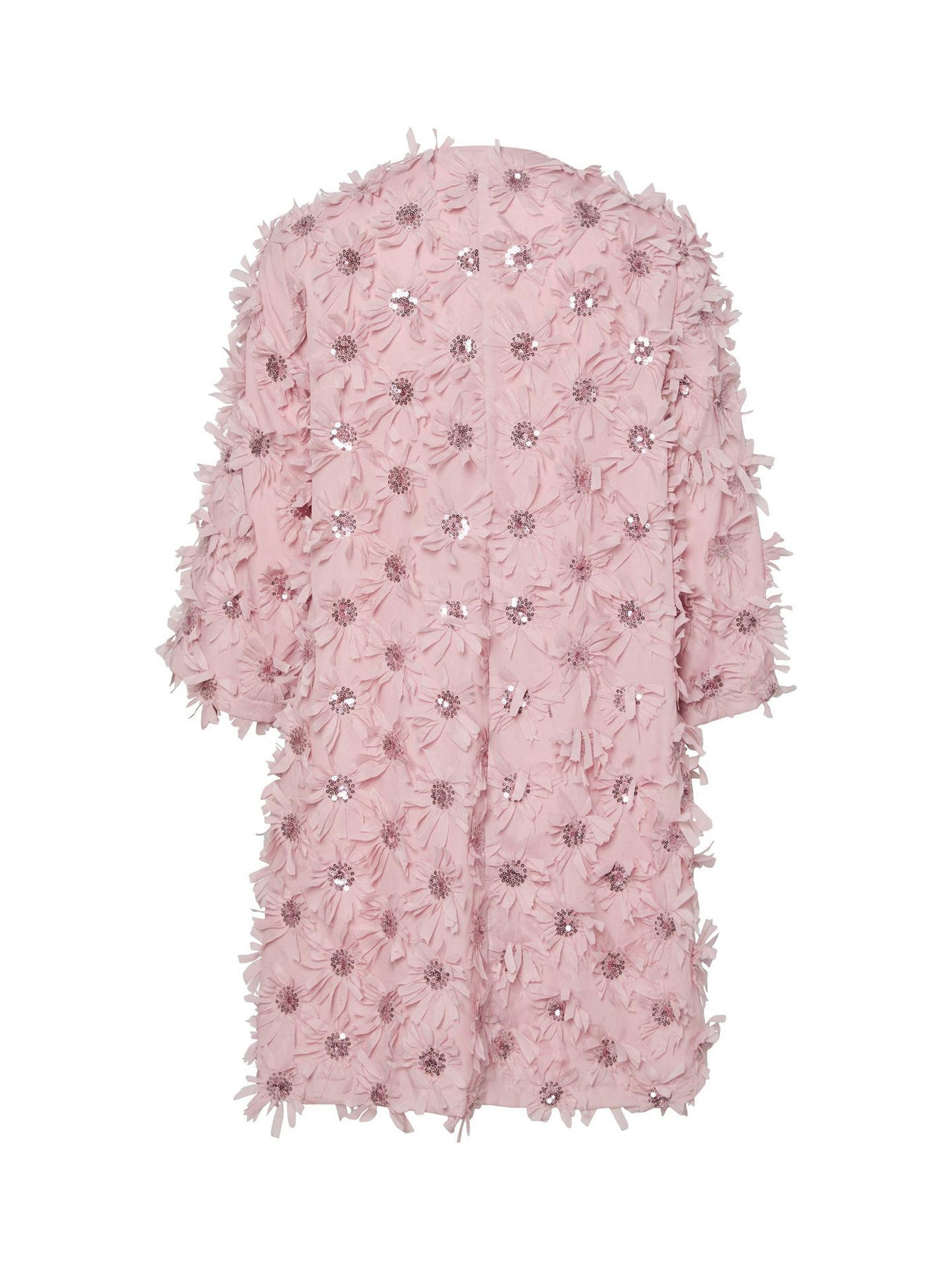 YAS Abelone Flower Applique Three Quarter Sleeve Mini Dress - Pink - UK 6