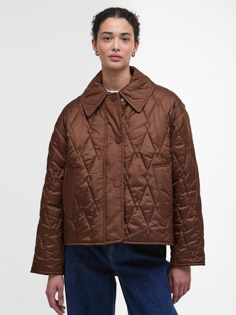 Barbour Bernadette Womens Regular Fit Polyester Quilted Jacket Size 8 Brown