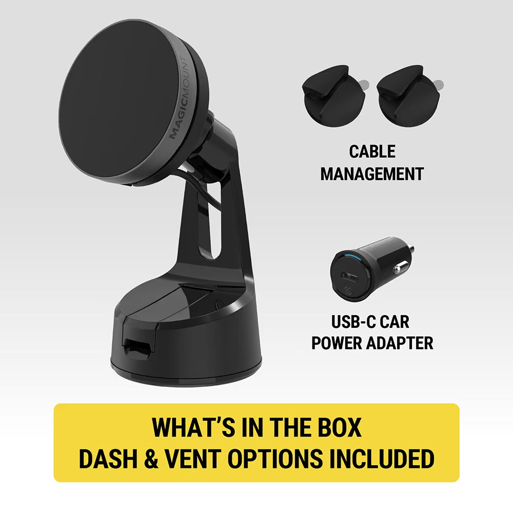 MagicMount MagSafe Compatible Qi2 Wireless Charging Phone Mount - Black