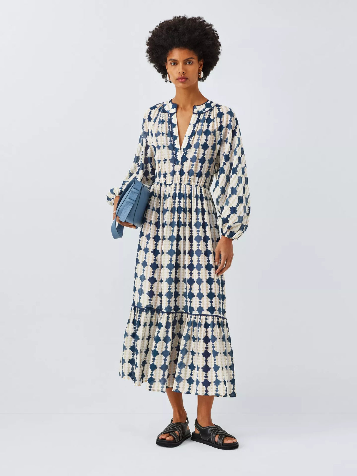 AND/OR Kimmy Geometric Print Long Sleeve V-Neck Dress UK 8 - Multi