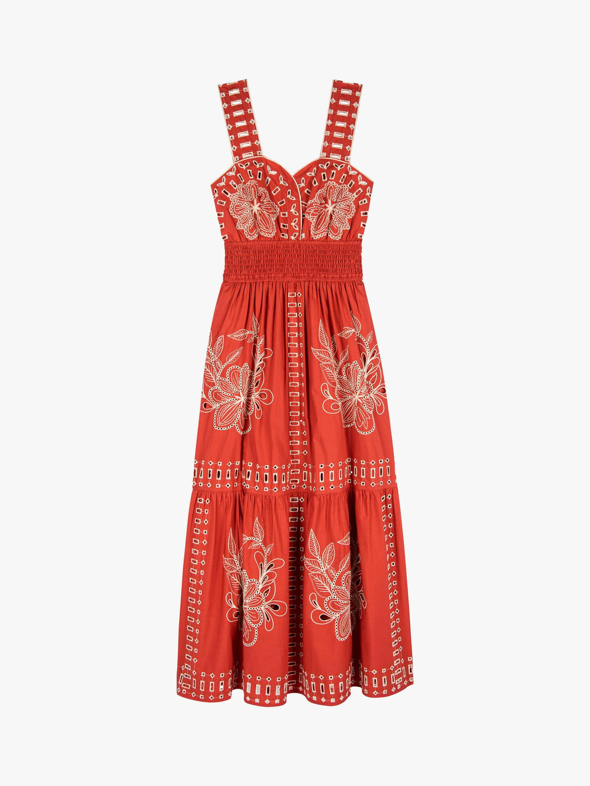 Rails Fawn Embroidered Cotton Regular Fit Midi Dress Terracotta - Size XS