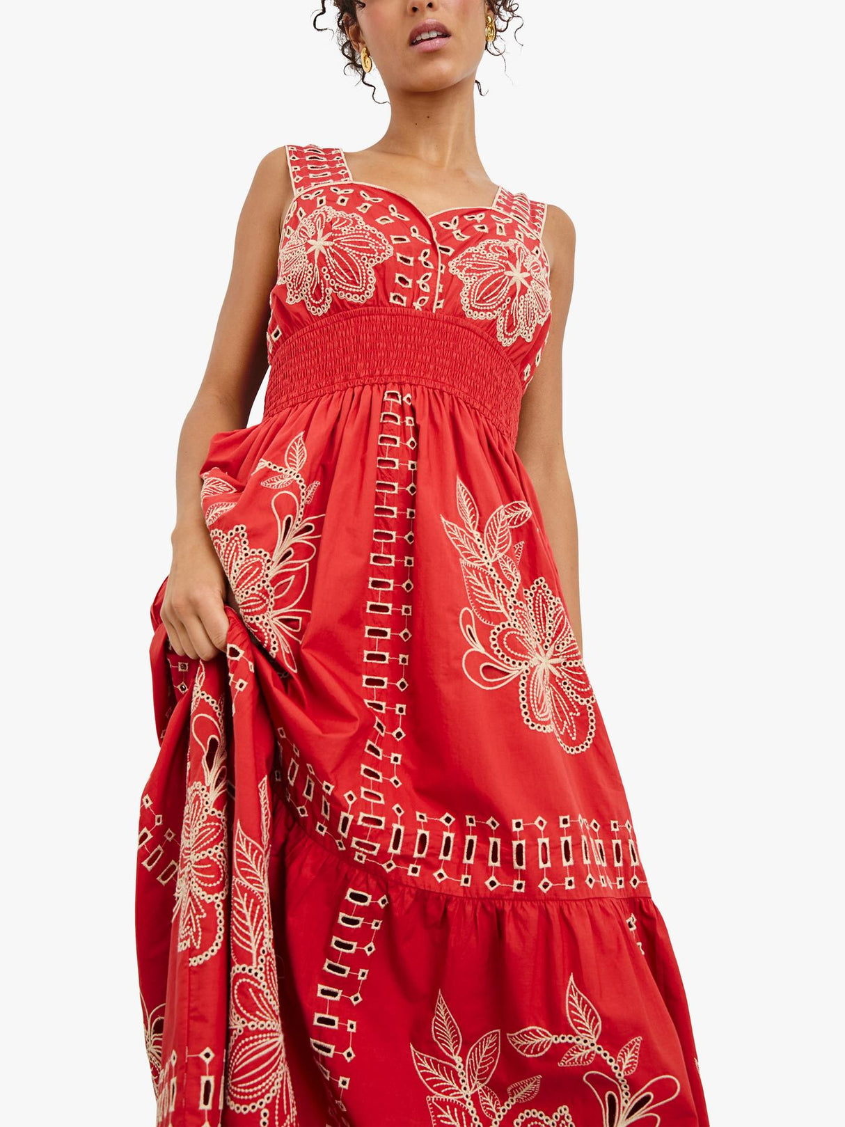 Rails Fawn Embroidered Cotton Regular Fit Midi Dress Terracotta - Size XS