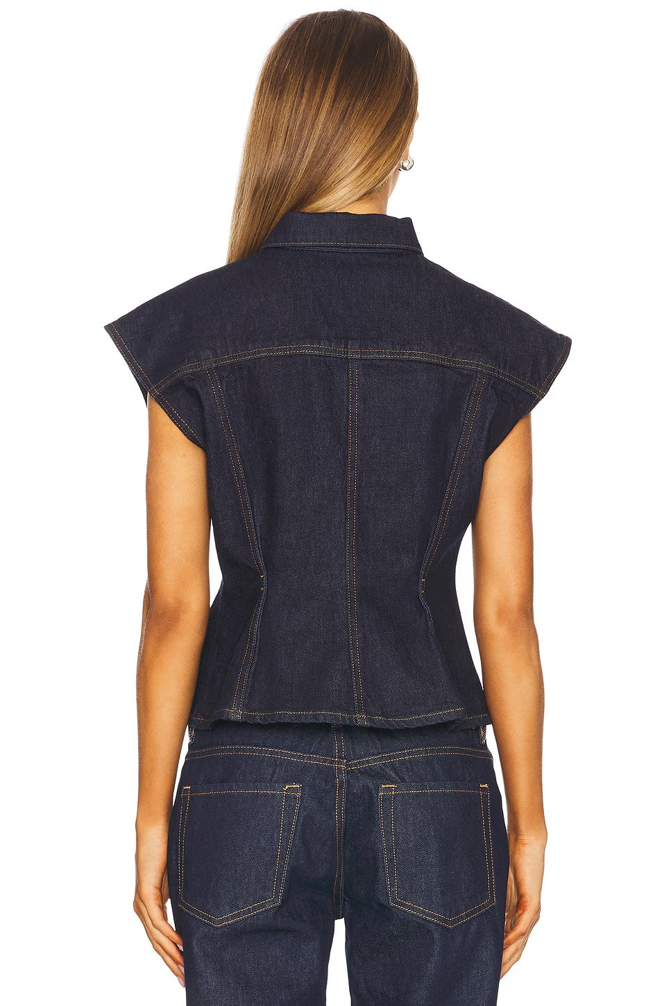 FRAME Women's The Nipped Classic Denim Button Vest Top - Dark Blue - S