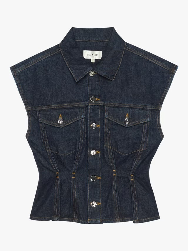 FRAME Women's The Nipped Classic Denim Button Vest Top - Dark Blue - S