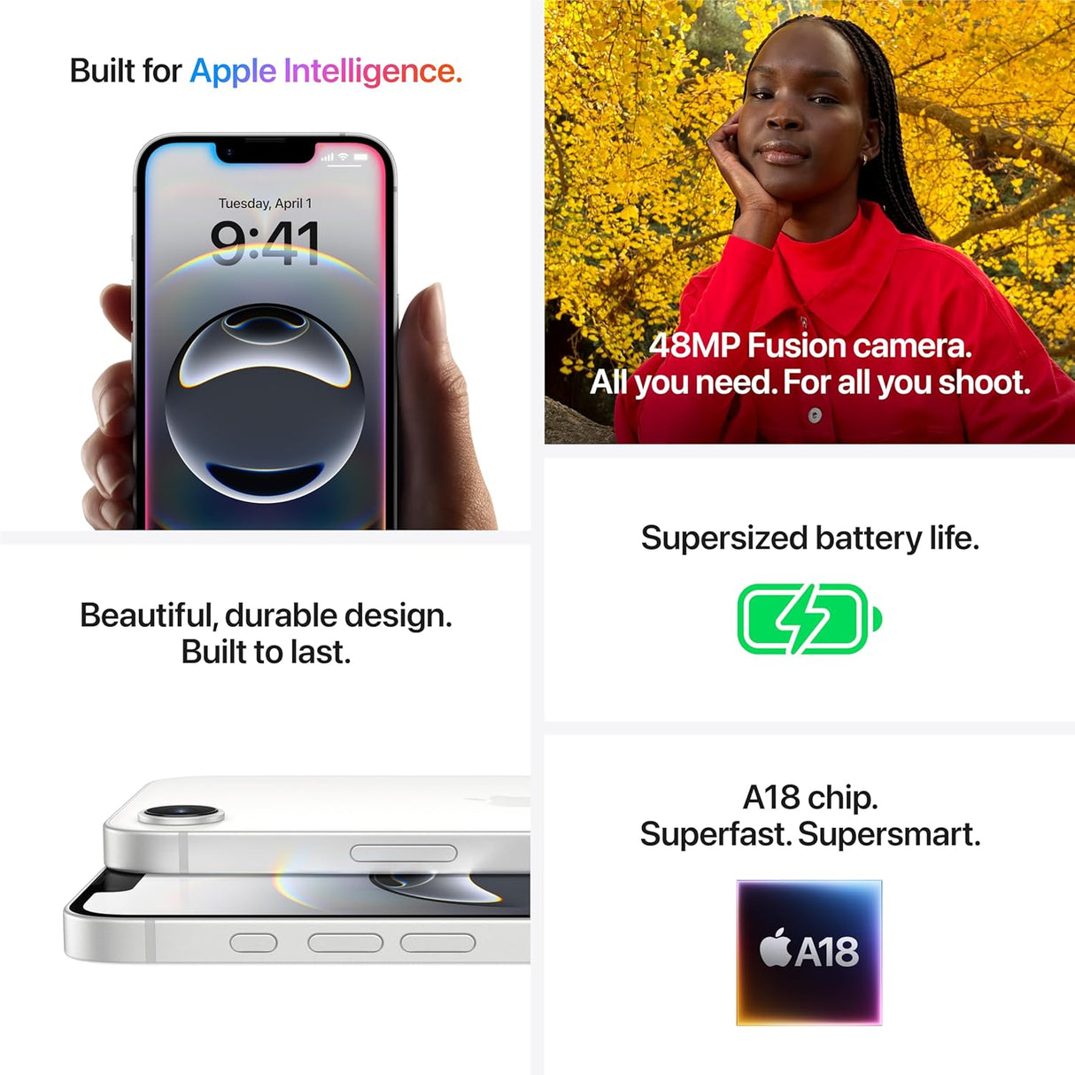 Apple iPhone 16e 5G 6.1'' iOS Smartphone 128GB Unlocked SIM-Free - White