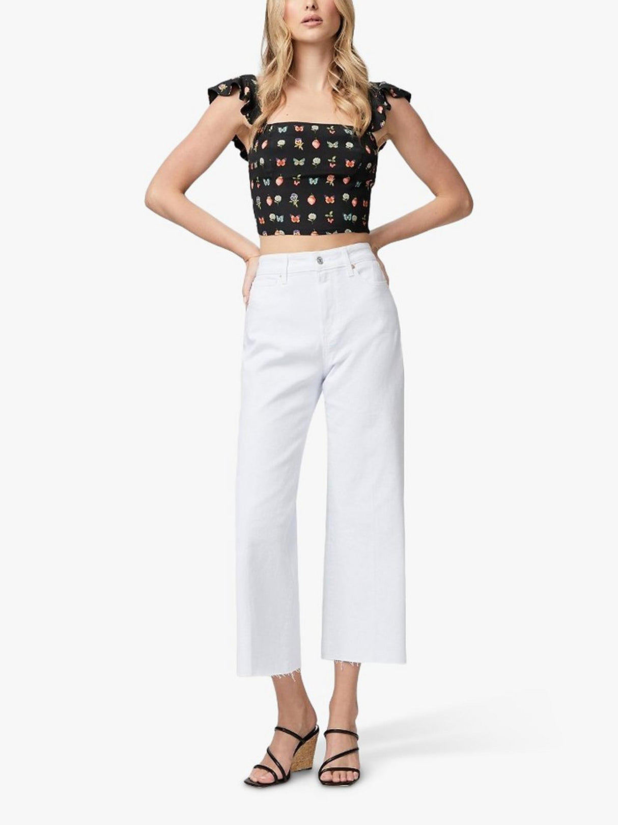 Paige Womens Anessa Raw Hem Cropped Wide Leg Jeans Crisp White - Size 28