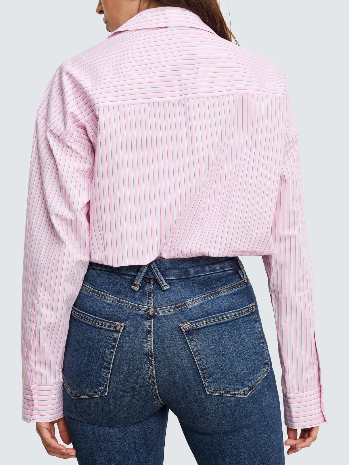 Good American Womens Striped Poplin Cotton Blend Bubble Shirt Size XL - Pink