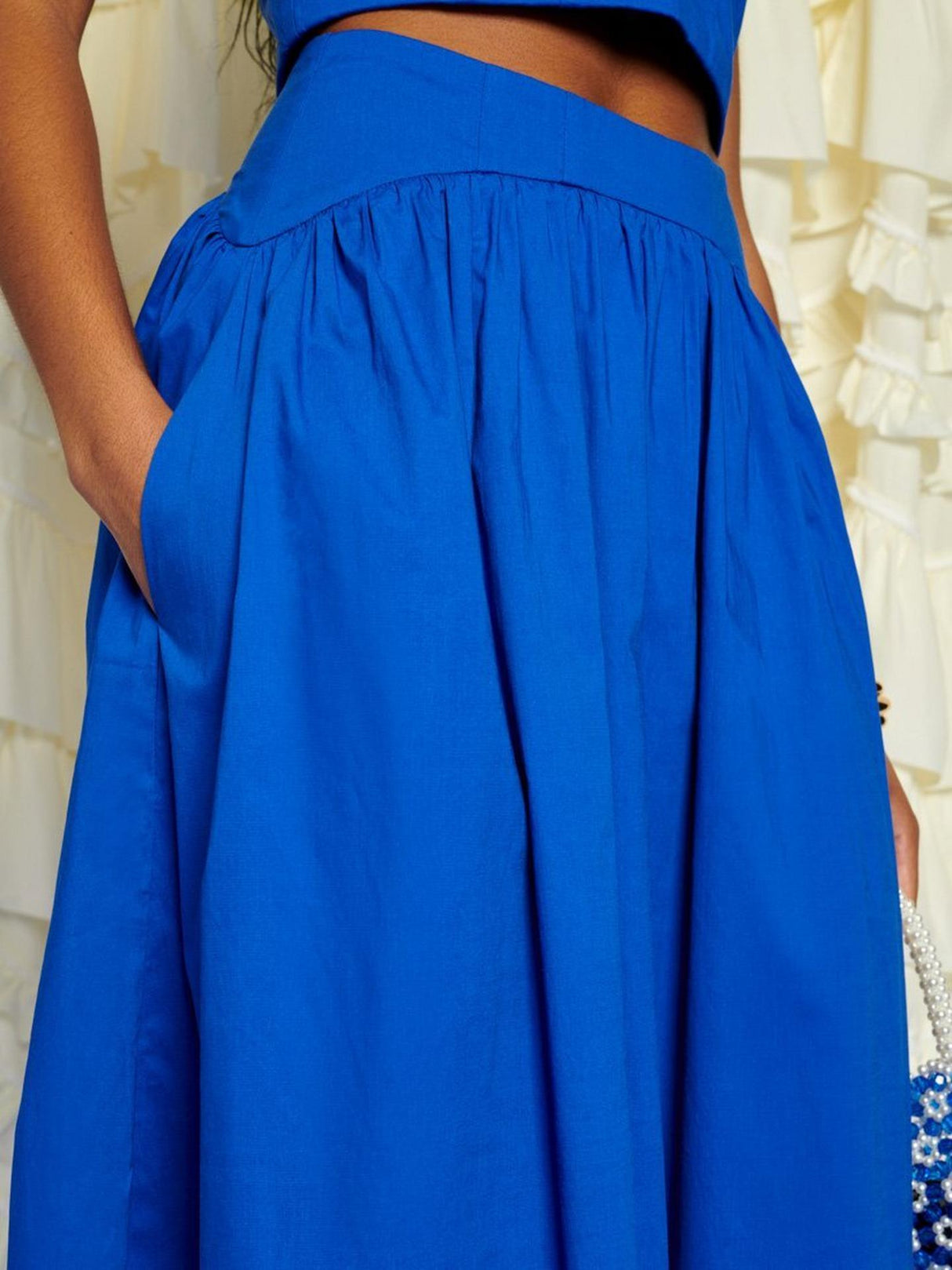 Sister Jane Women's High Waist A Line Cotton Blend Midi Skirt - Blue - UK 14