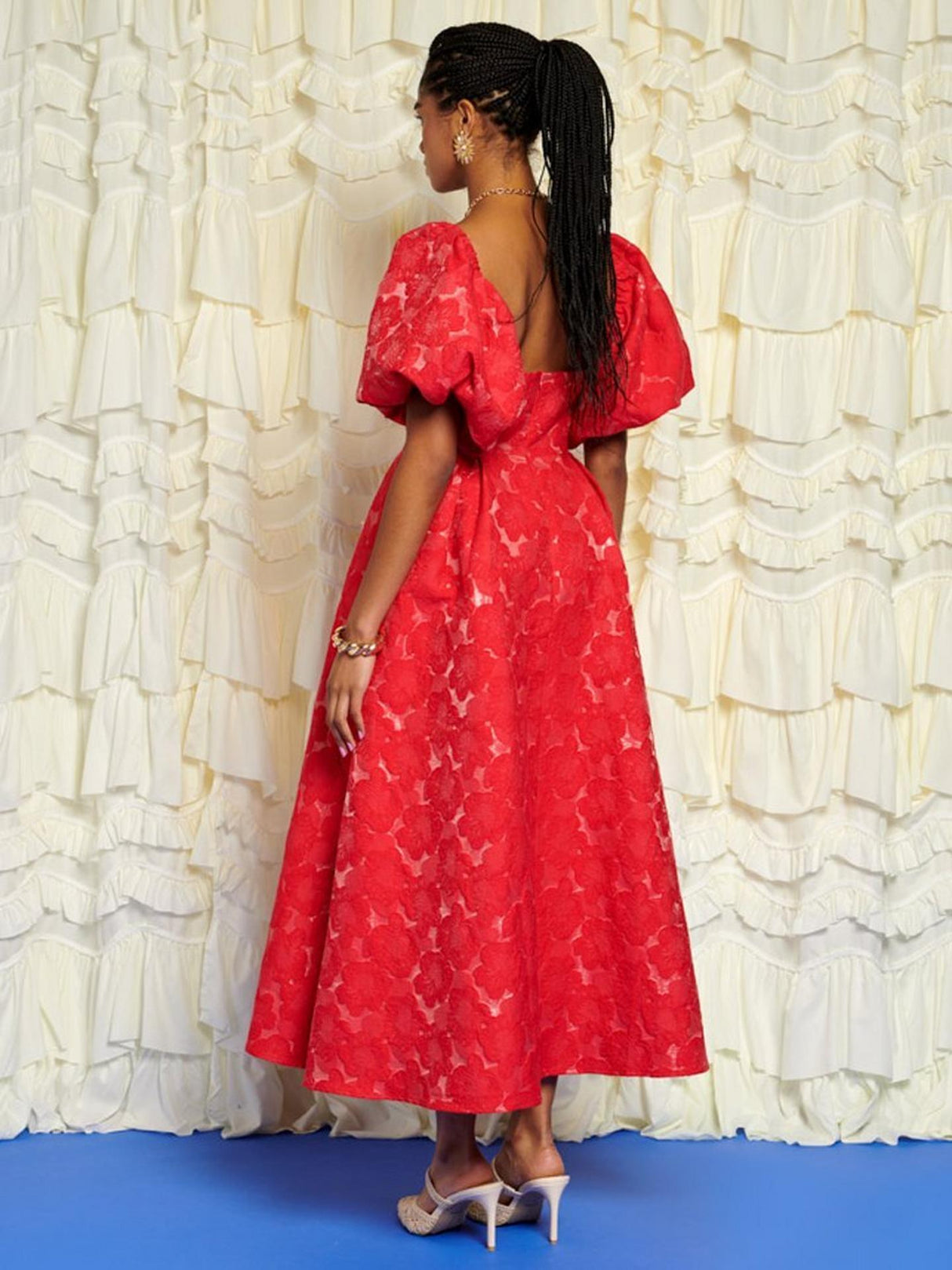 Sister Jane Maria Womens Polyester Floral Jacquard Midi Dress - Size 14 Red