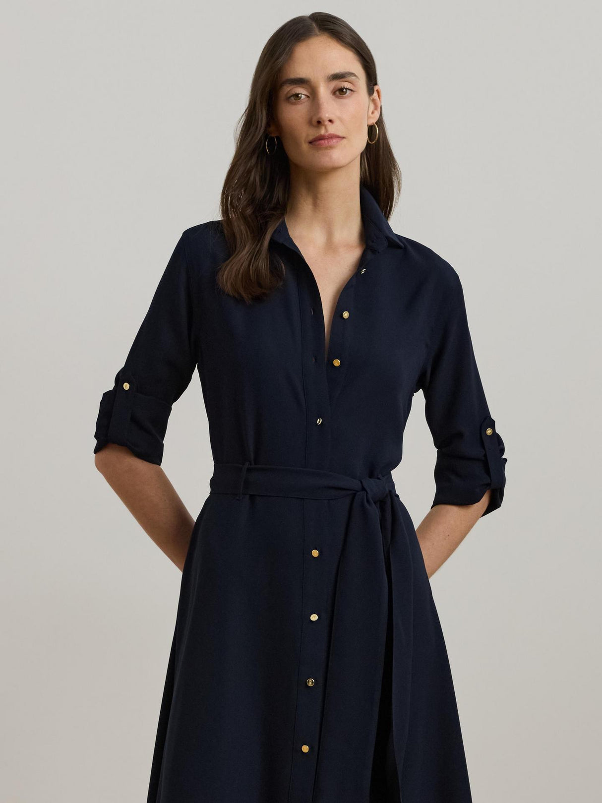 Ralph Lauren Karalynn Women Belted Polyester Shirt Dress Lauren Navy Size 10