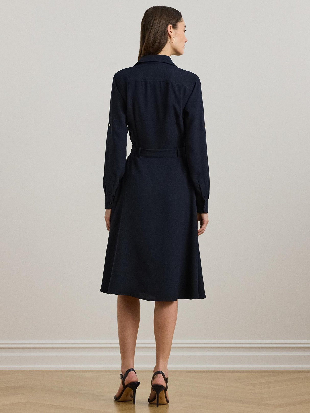 Ralph Lauren Karalynn Women Belted Polyester Shirt Dress Lauren Navy Size 10