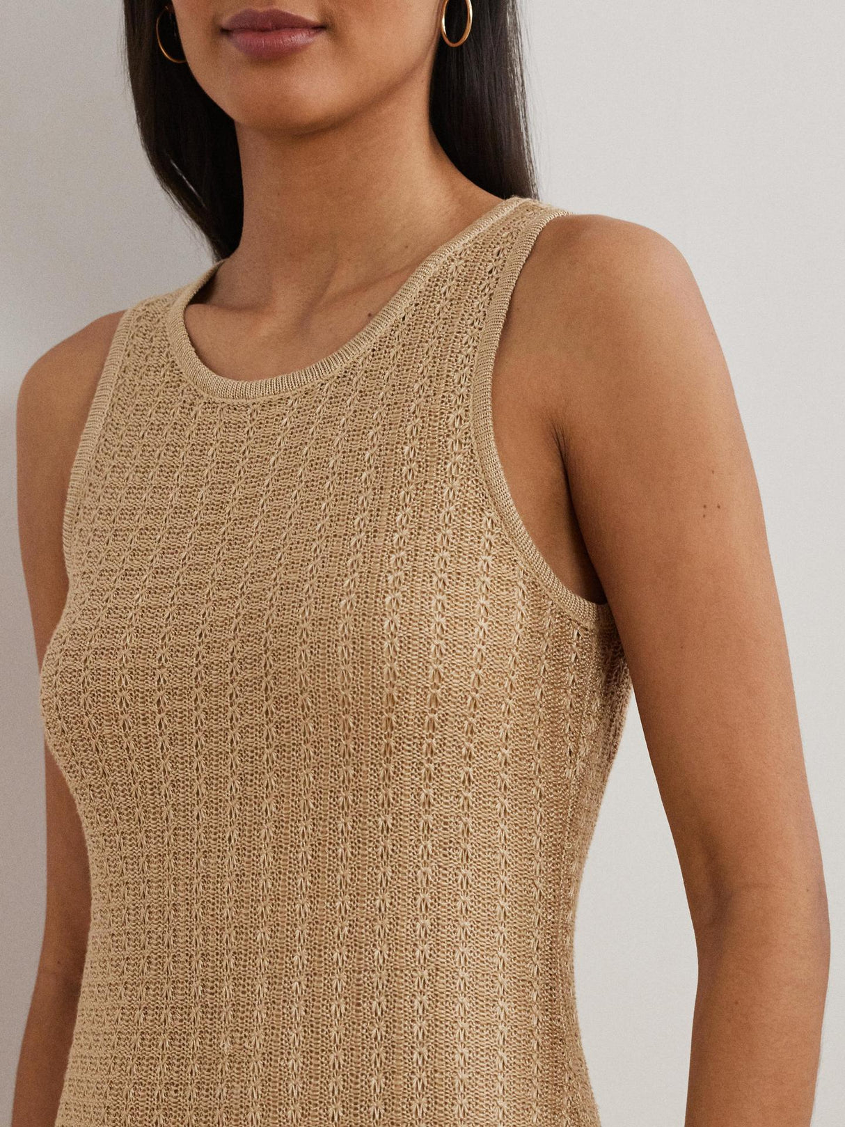 Ralph Lauren Womens Naylin Shimmer Pointelle Linen Rich Dress Sand - Size M