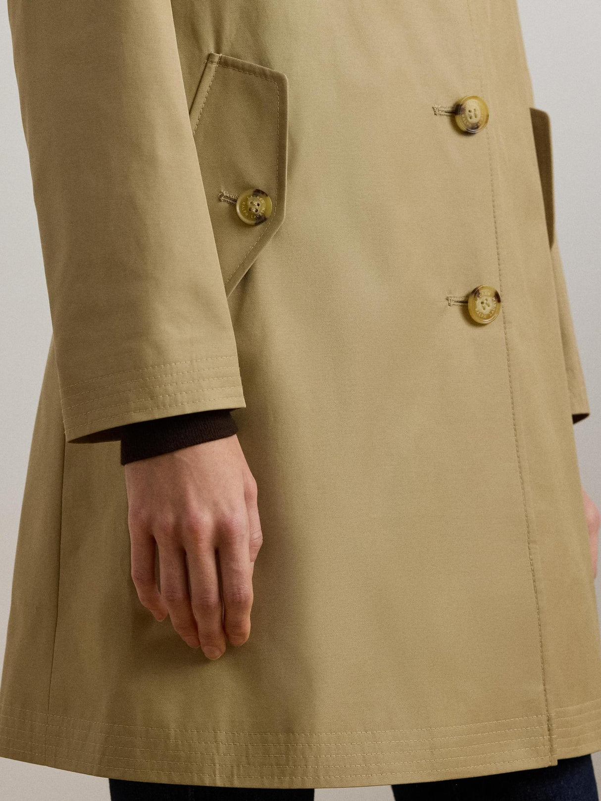 Ralph Lauren Womens Water Repellent Hooded Balmacaan Coat Birch Tan - Size M