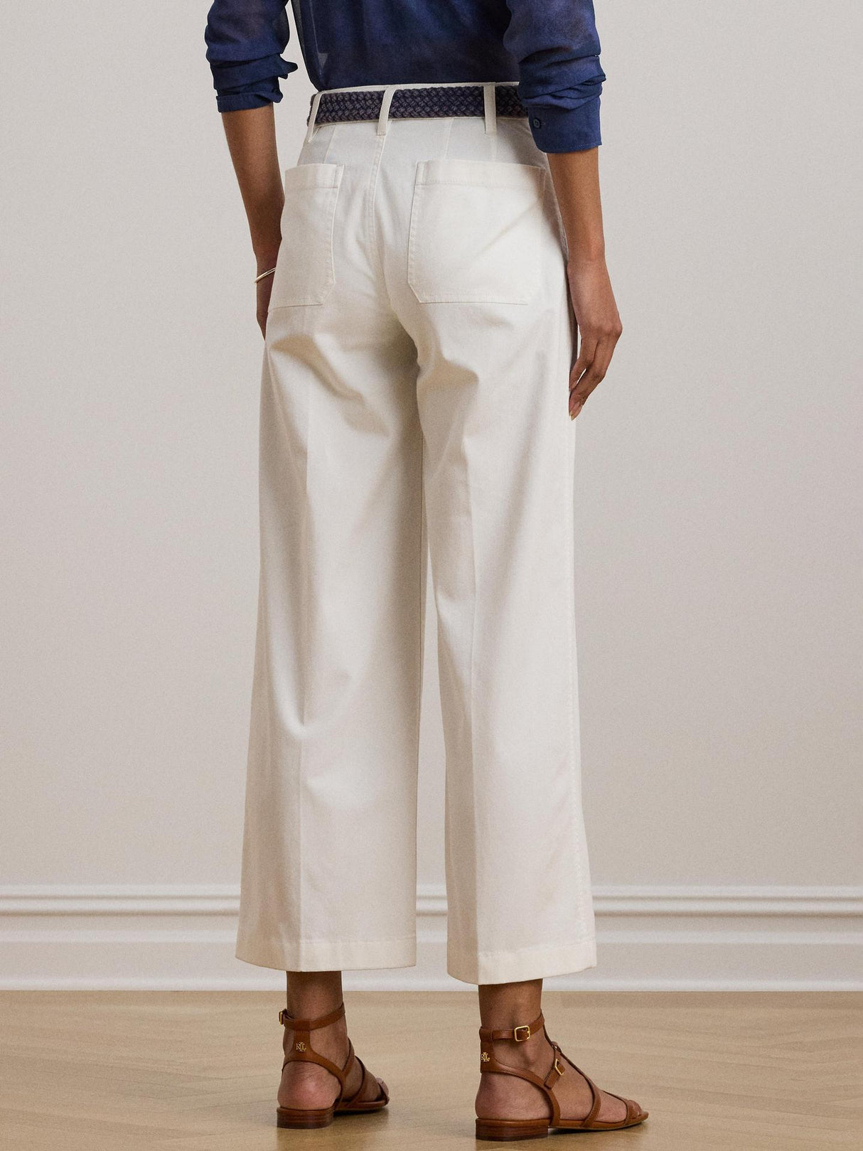 Ralph Lauren Women's Yurshane Stretch Wide Leg Cropped Chinos - White UK 10