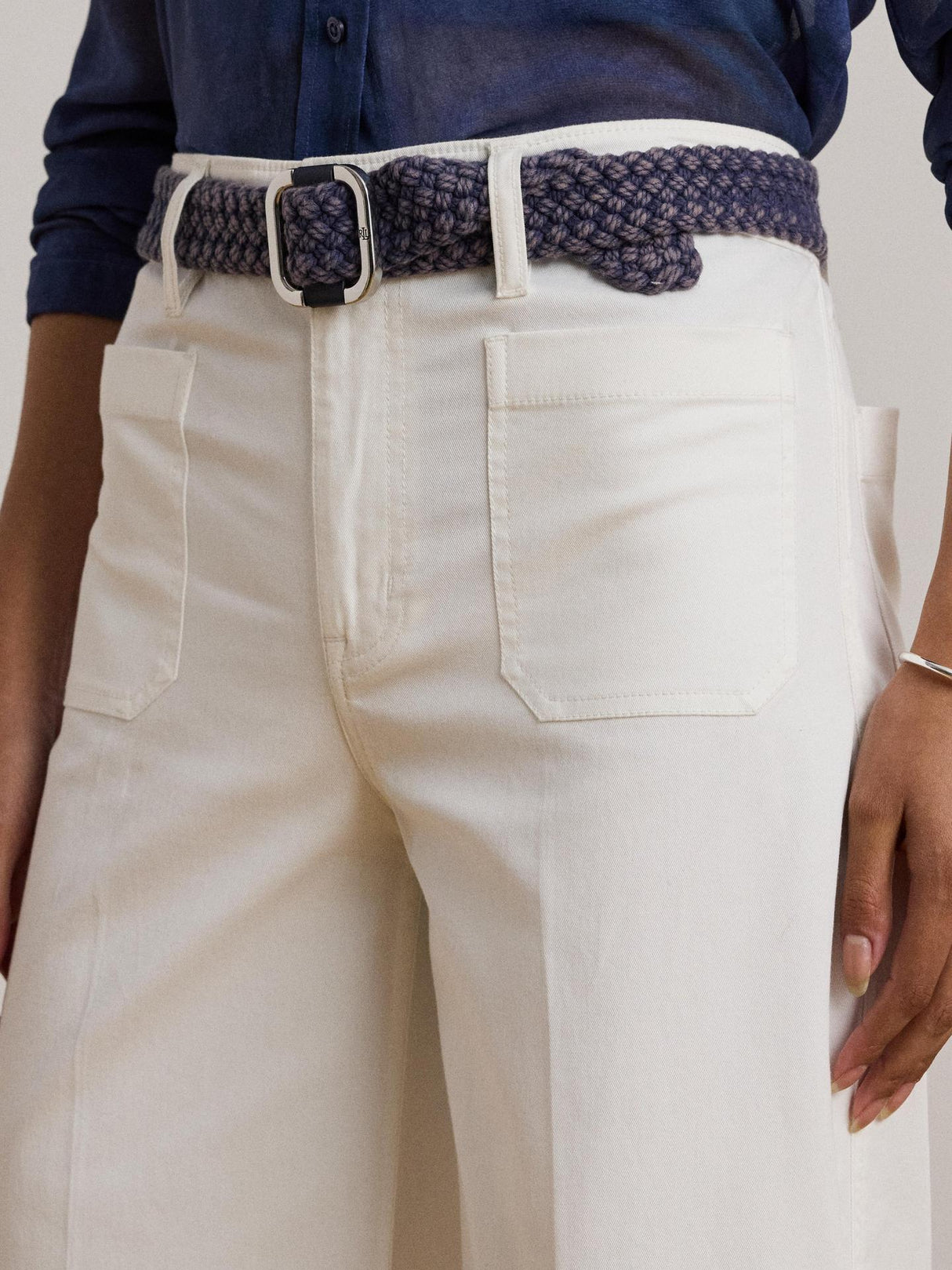 Ralph Lauren Women's Yurshane Stretch Wide Leg Cropped Chinos - White UK 10