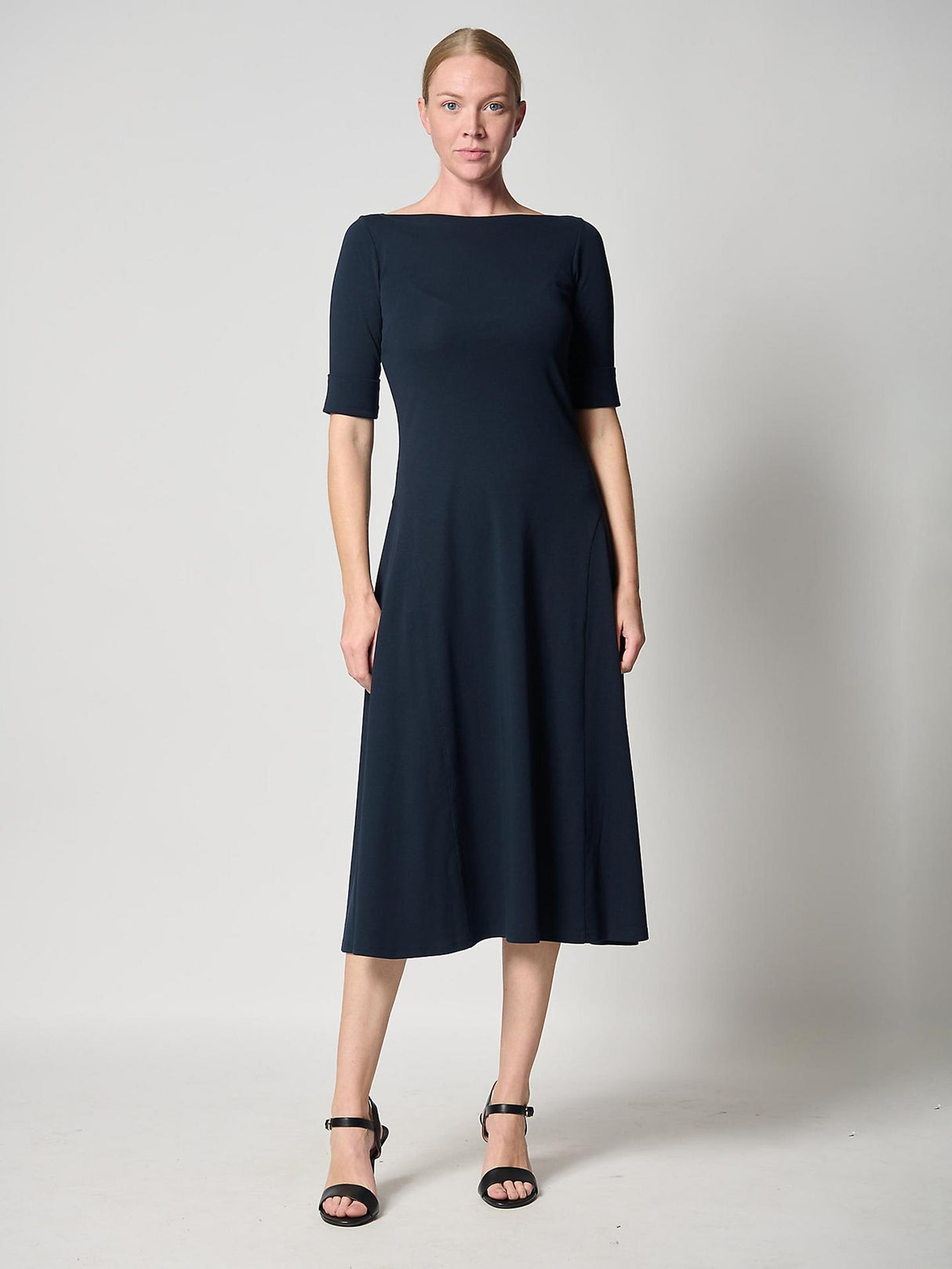 Ralph Lauren Munzie Rib Knit Stretch Cotton Midi Dress Lighthouse Navy - XS