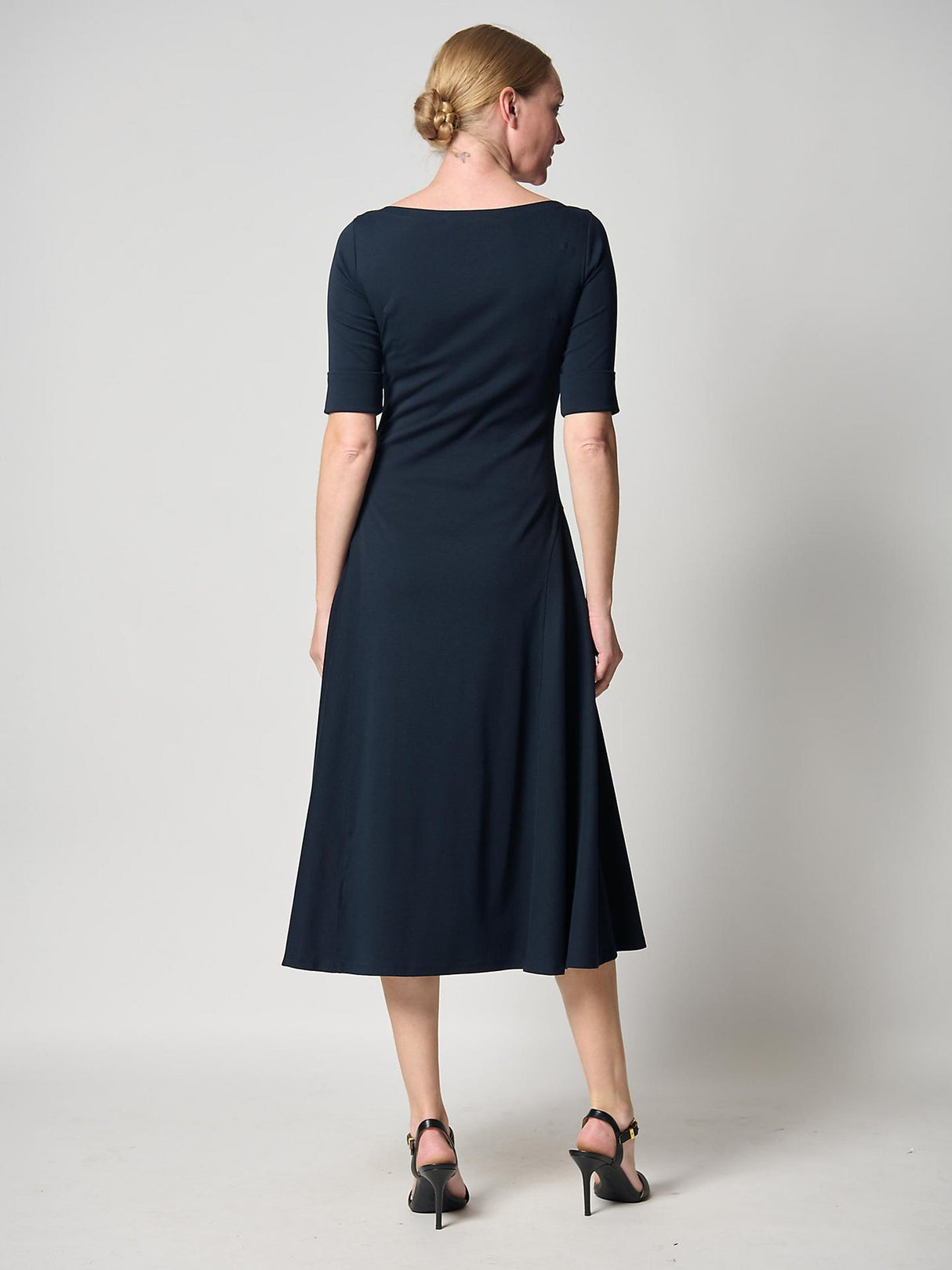 Ralph Lauren Munzie Rib Knit Stretch Cotton Midi Dress Lighthouse Navy - XS