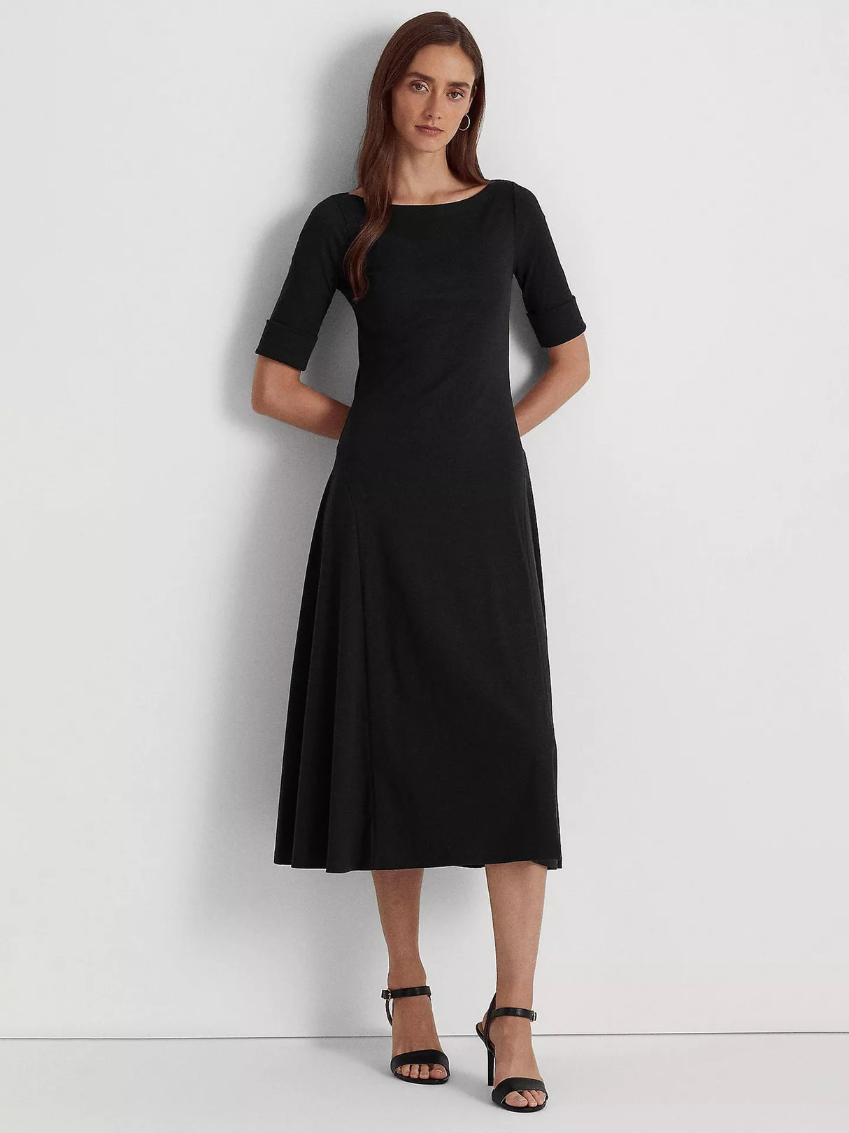 Ralph Lauren Munzie Fit & Flare Soft Stretch Cotton Dress - Black - Size S