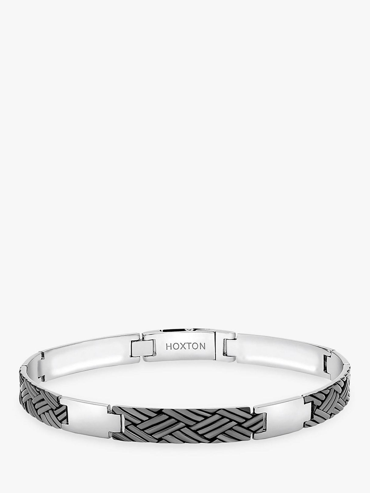 Hoxton London Men's Woven Pattern Oxidised Bar Link Bracelet Sterling Silver
