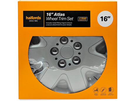 Halfords 16 Inch Scratch And Impact Resistant Atlas  Wheel Trim Set - Silver