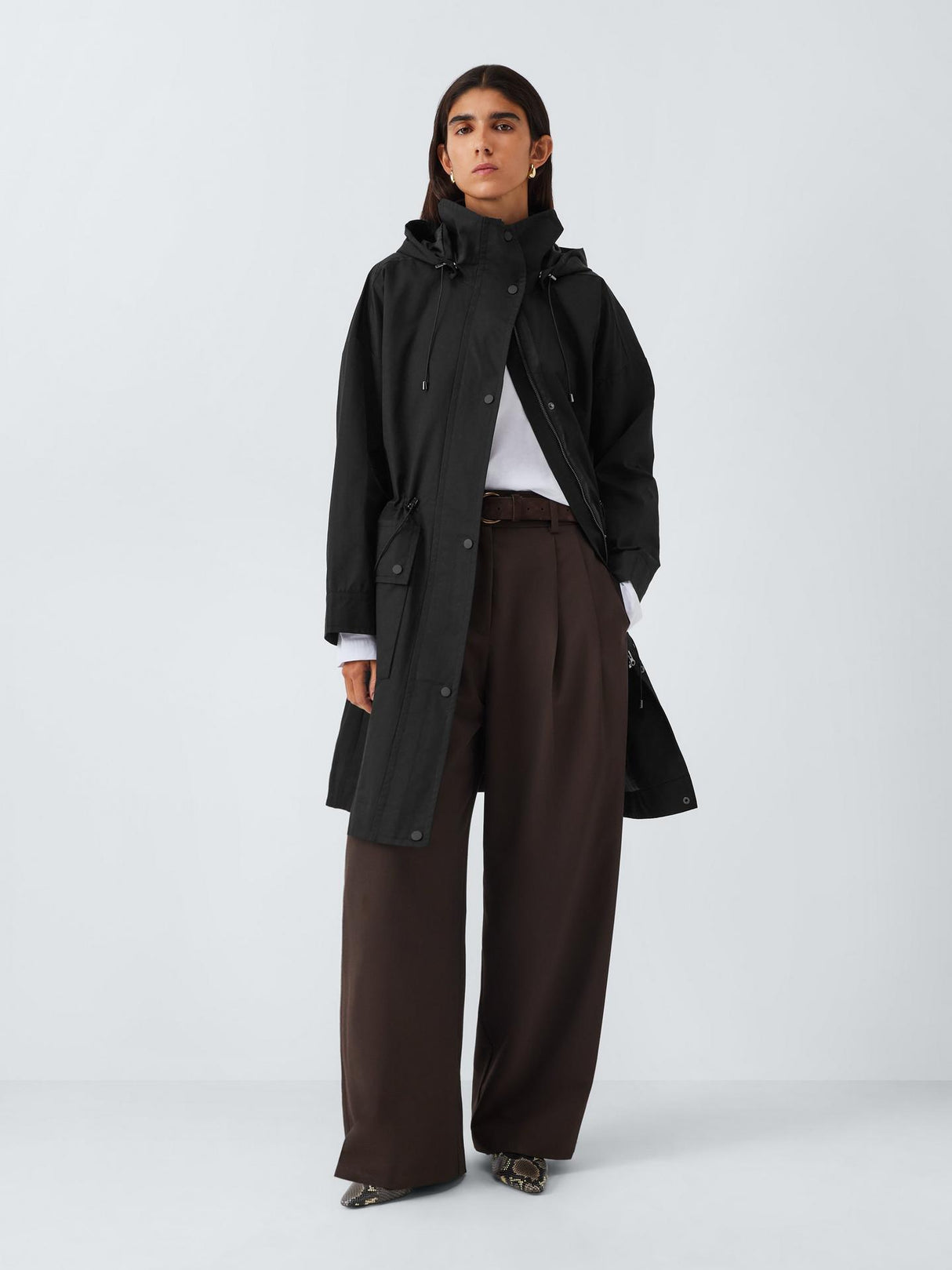 John Lewis Womens Regular Fit Cotton Blend Hooded Parka Coat - Size 16 Black