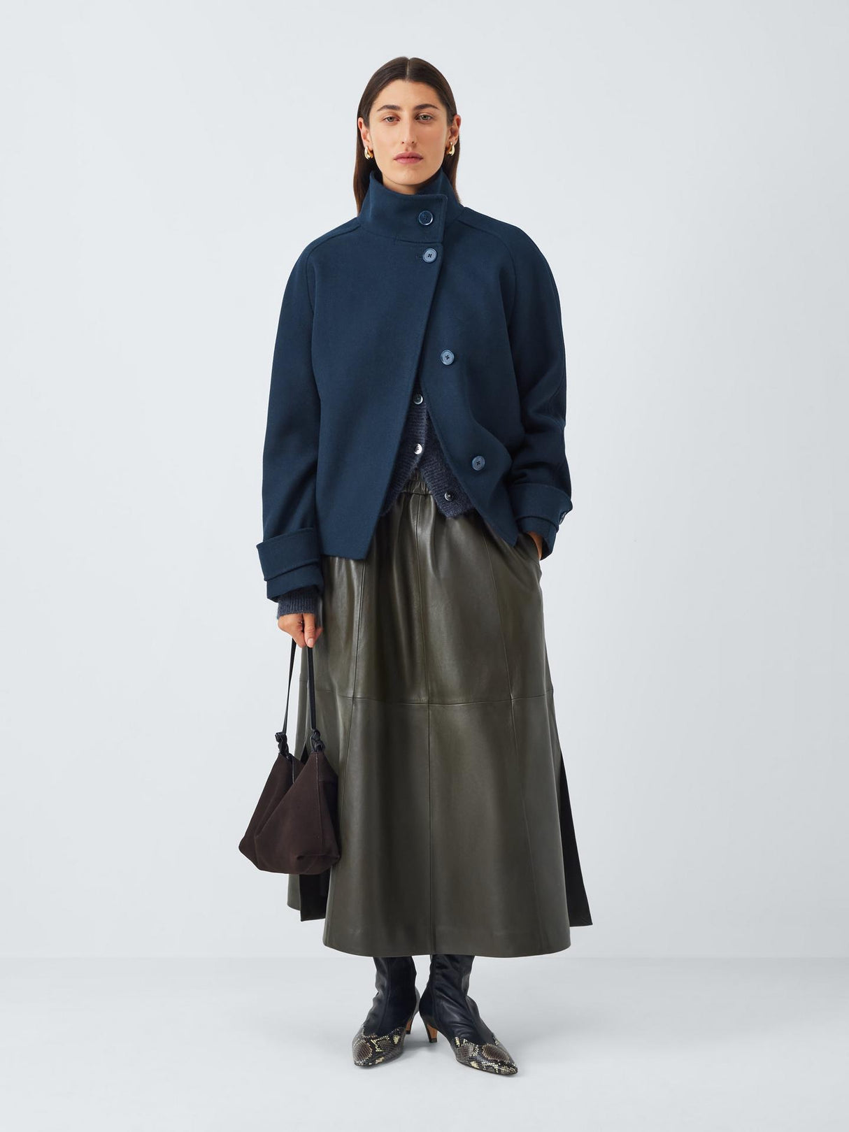 John Lewis Womens Short Funnel Neck Regular Fit Wool Blend Jacket Navy - 14