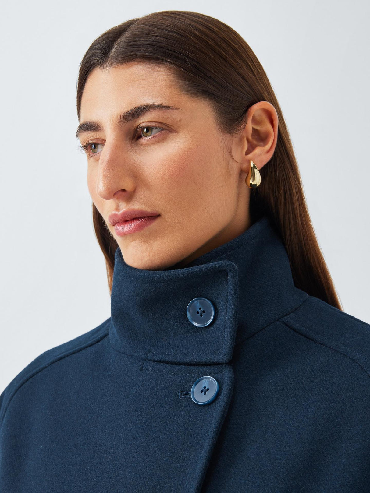 John Lewis Womens Short Funnel Neck Regular Fit Wool Blend Jacket Navy - 14