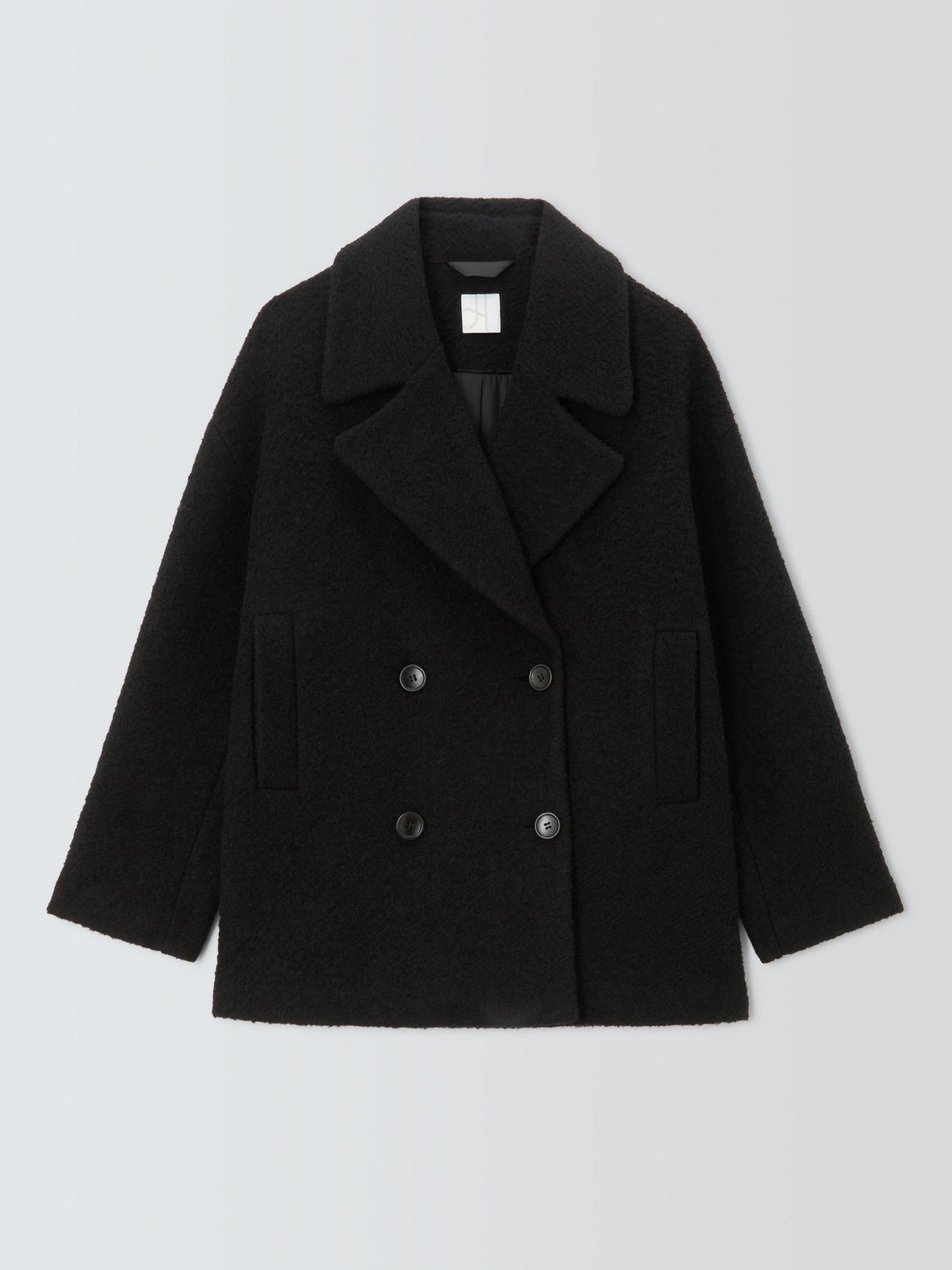 John Lewis Womens Double Breasted Boucle Plain Wool Coat Black - Size 20
