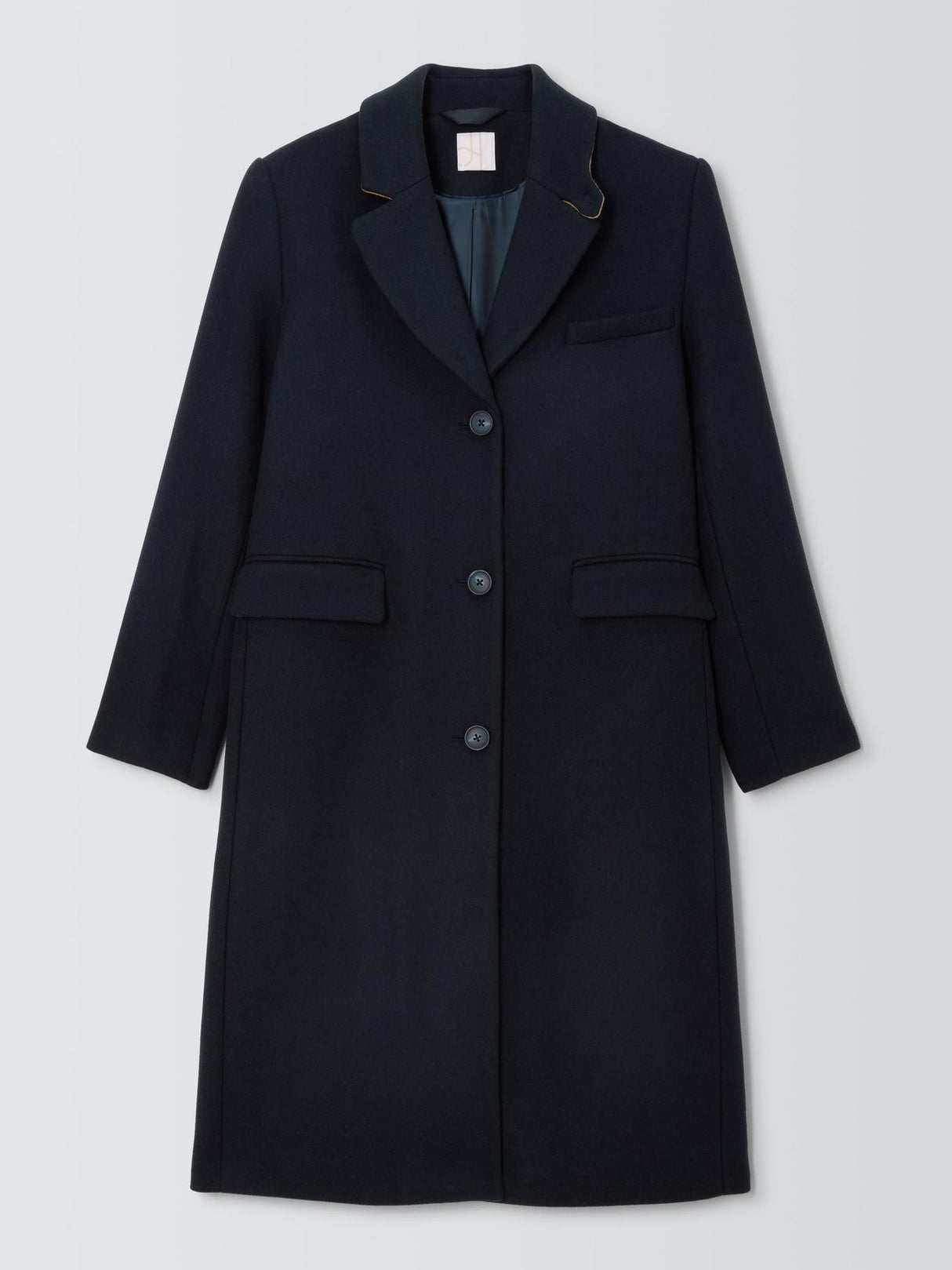 John Lewis Womens Single Breasted Regular Fit Wool Blend Coat Navy - Size 14
