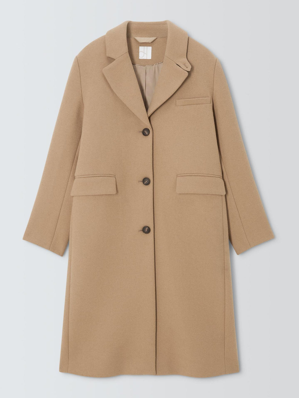 John Lewis Womens Regular Fit Single Breasted Wool Blend Coat - Size 8 Camel