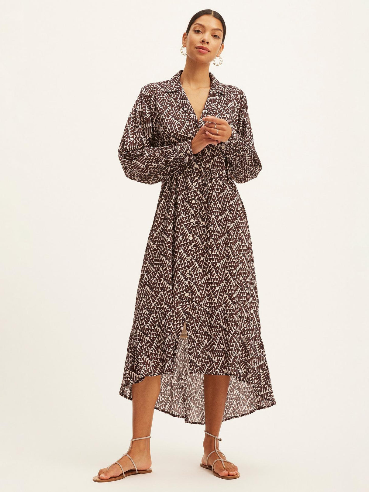 SUMMERY Copenhagen Lina Long Sleeve Midi Shirt Dress - 641 Rum Rosin - XL