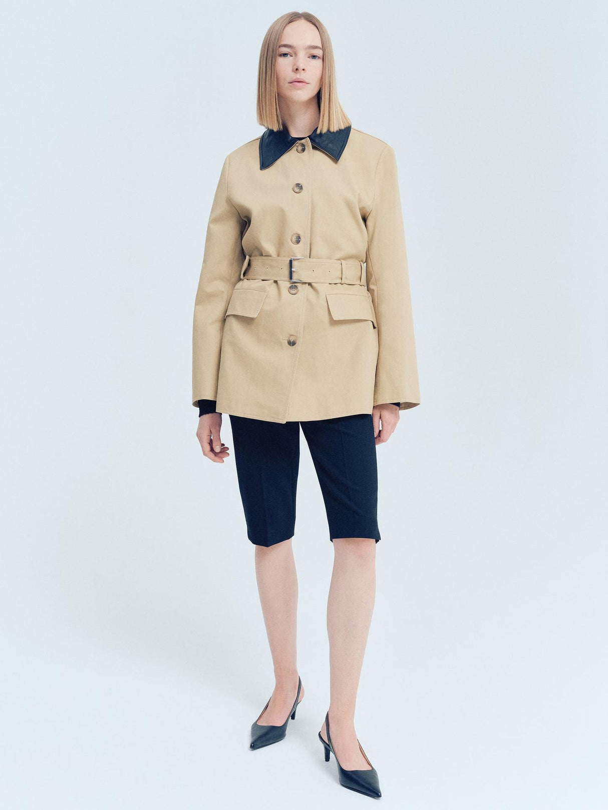 Selected Dua Womens Regular Fit Belted Barn Cotton Jacket Beige - Size 38