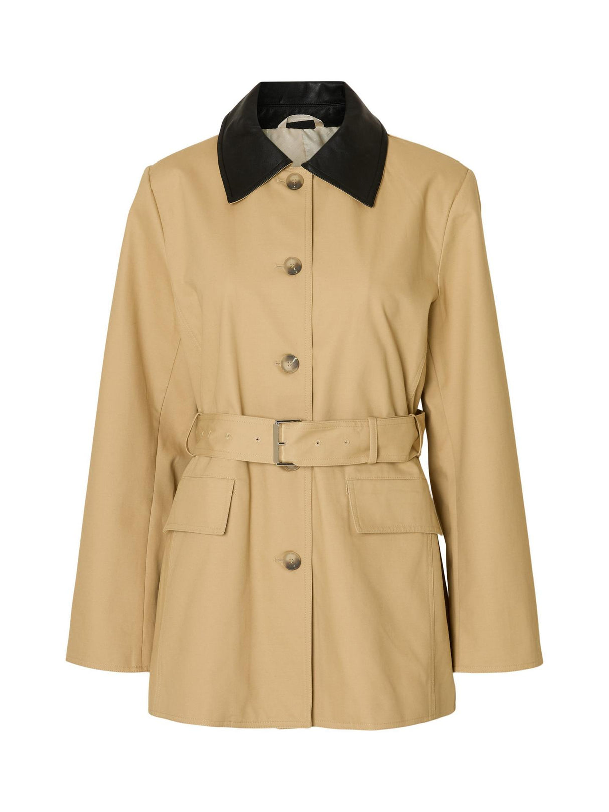 Selected Dua Womens Regular Fit Belted Barn Cotton Jacket Beige - Size 38