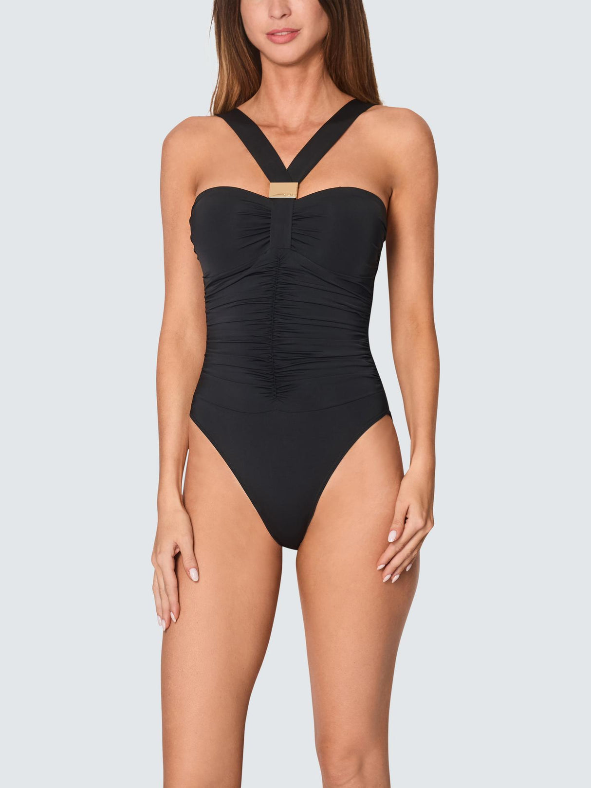 NAIA Beach Selene Womens Nylon Halter Neck Plain Swimsuit Black - Size 14
