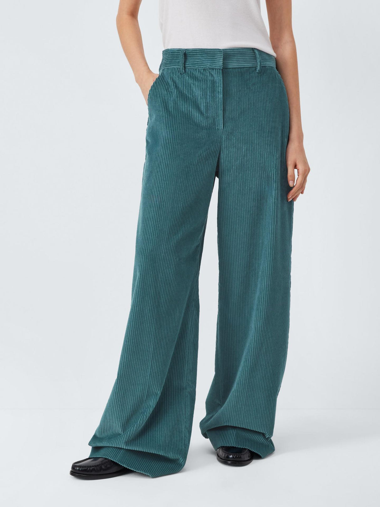 Weekend MaxMara Tania Corduroy Womens Plain Cotton Trousers Teal - Size 12