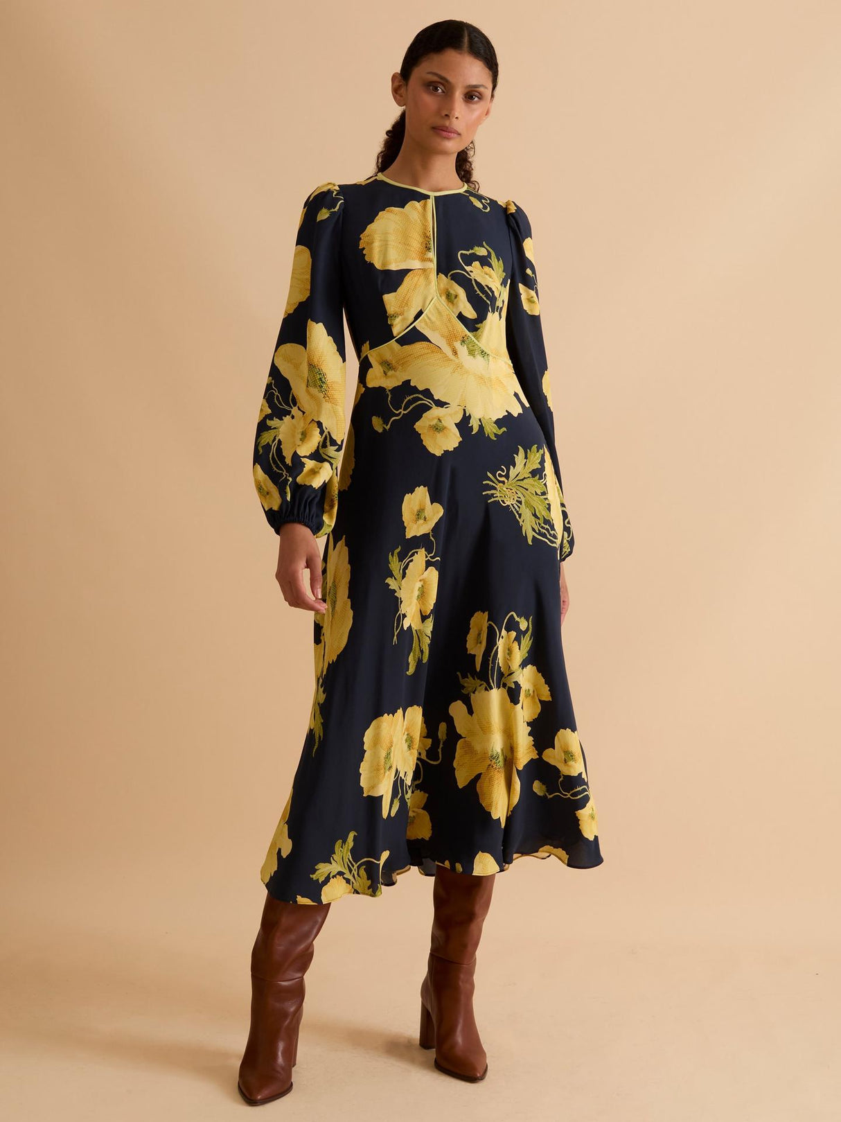 Florere Womens Regular Fit Floral Lined Blouson Sleeve Dress - Size 10 Multi