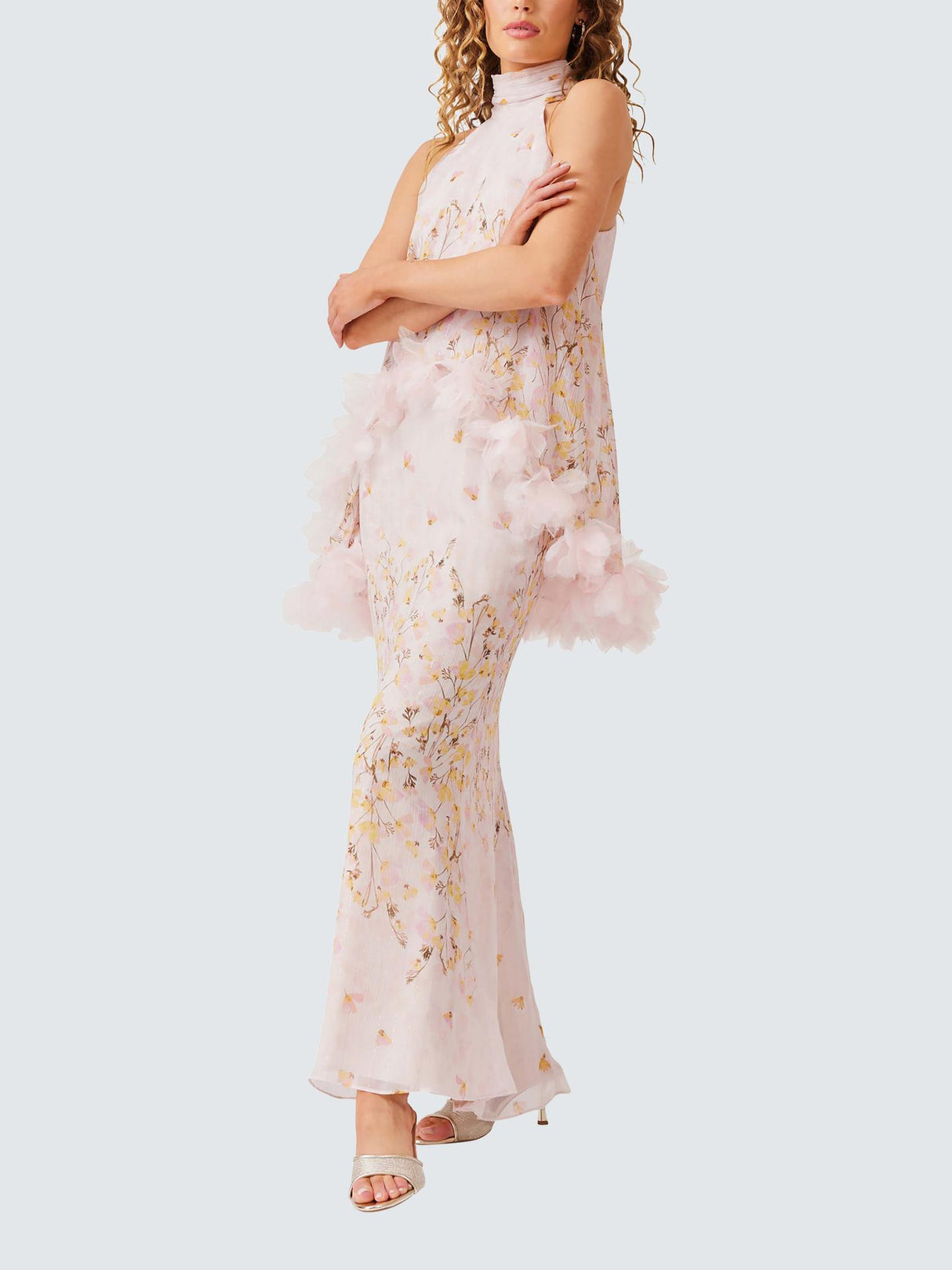 Elliatt Women's Tulsia 3D Floral Cape Sleeveless Maxi Dress - Pink/Multi - M