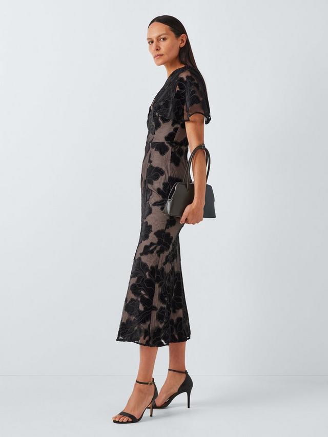 Elliatt Zara Womens V-Neck Velvet Floral Midi Dress Black - Size Medium