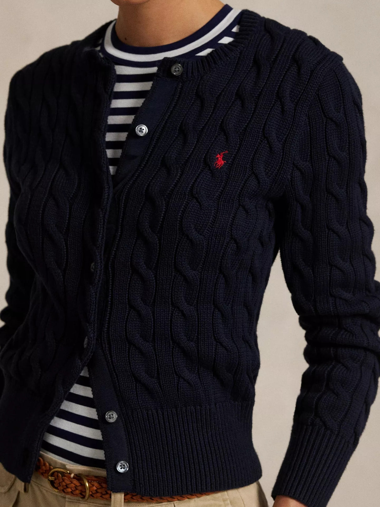 Ralph Lauren Women's Polo Crew Neck Cotton Cable Knit Cardigan - Navy - XS