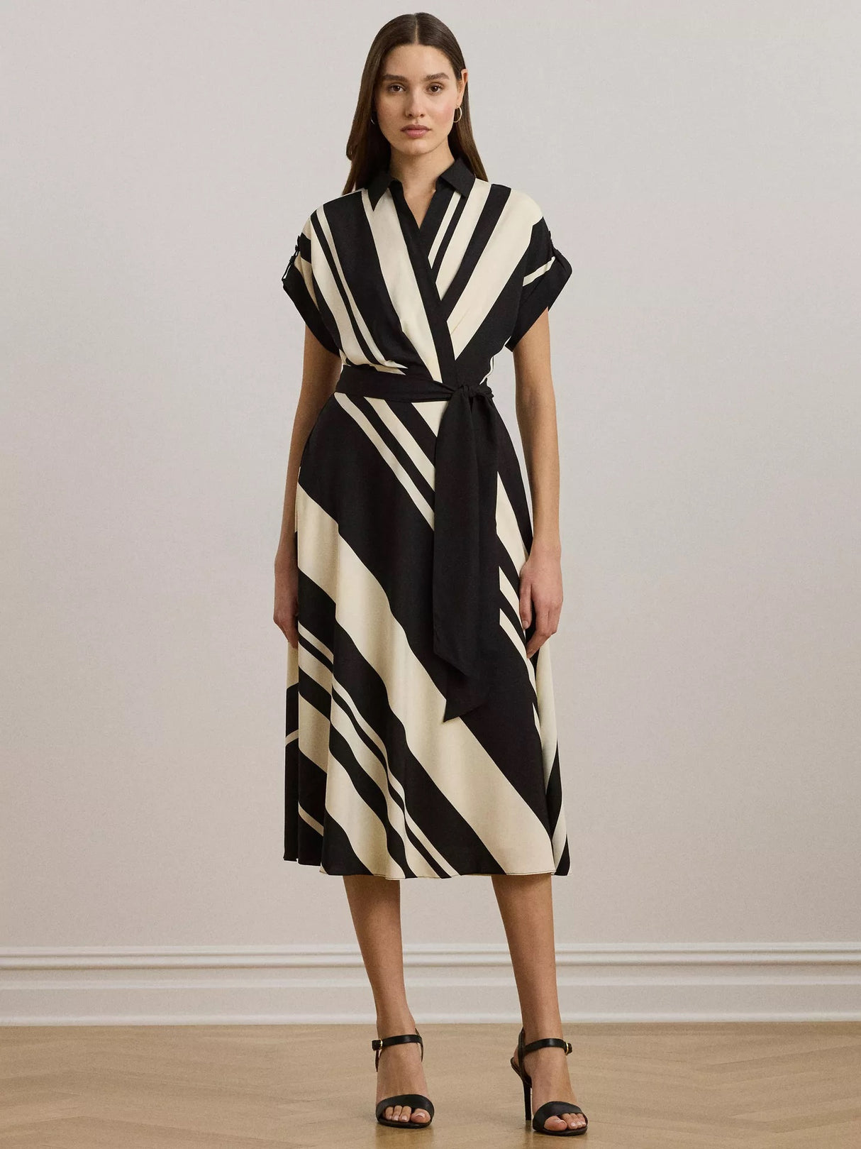 Ralph Lauren Fratillio Short Sleeve Wrap Shirt Dress - Cream/Black - UK 16