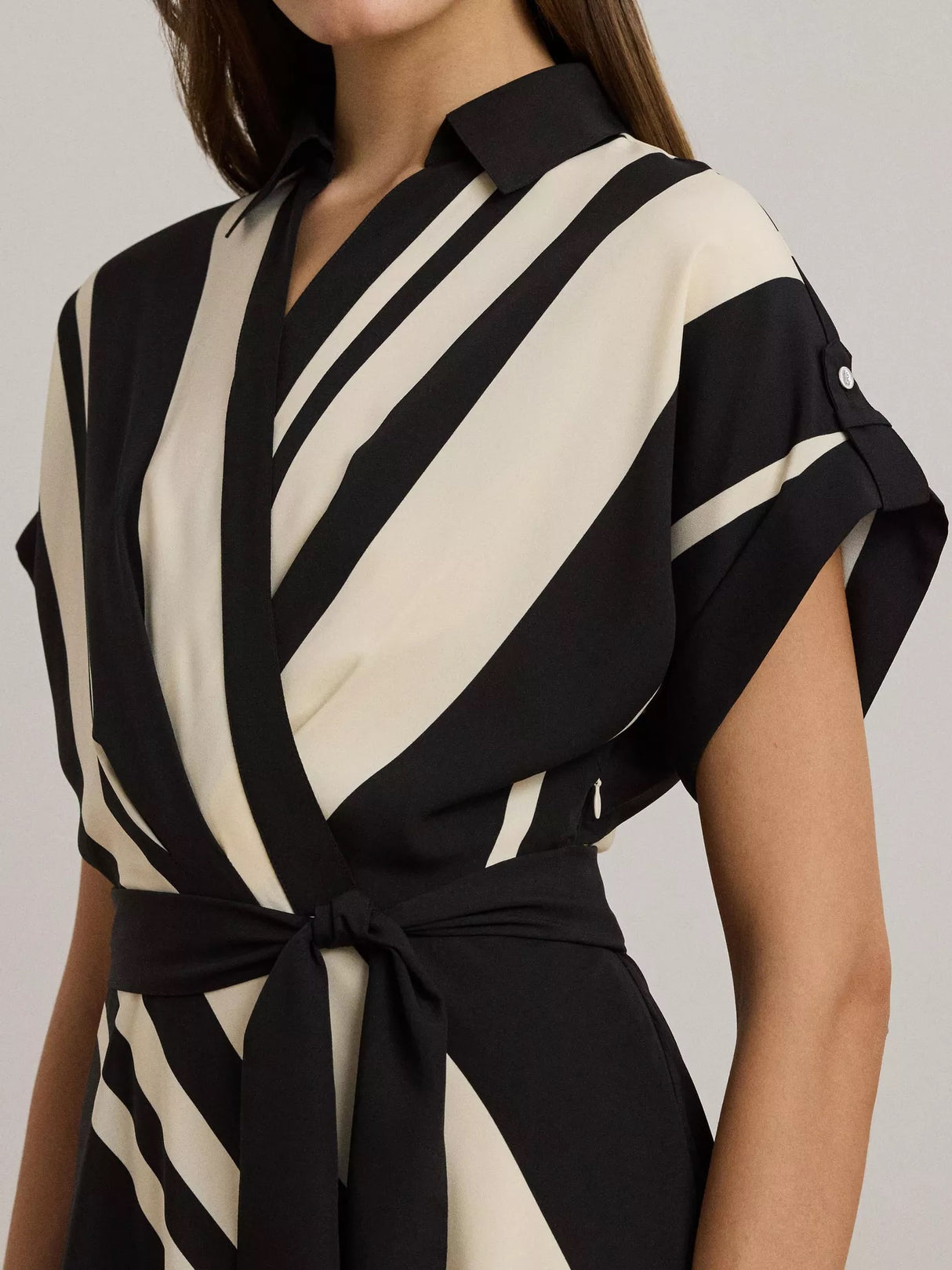 Ralph Lauren Fratillio Short Sleeve Wrap Shirt Dress - Cream/Black - UK 16
