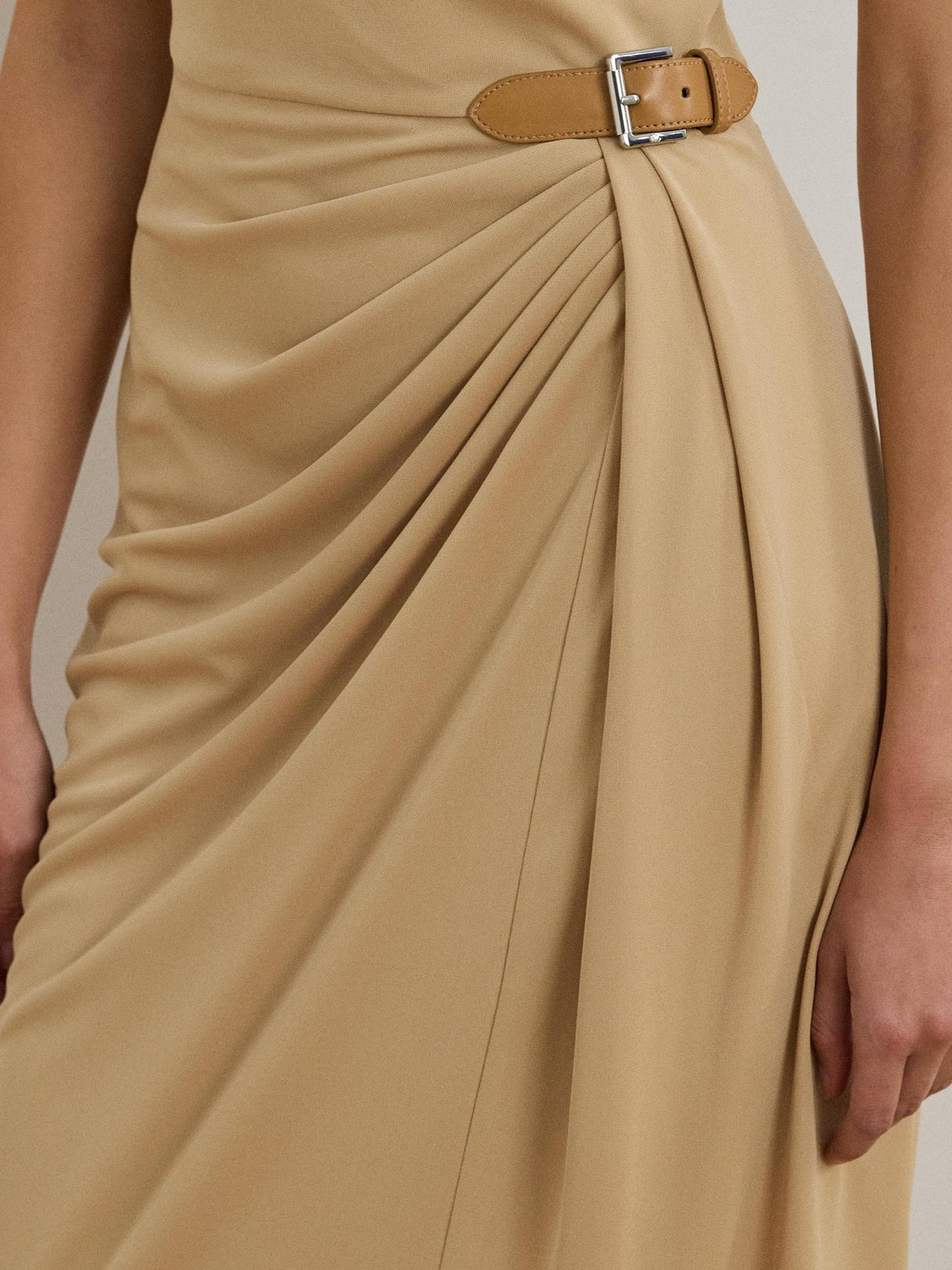 Ralph Lauren Womens Brecka Drape Polyester Jersey Dress Sand Dune - Size 10