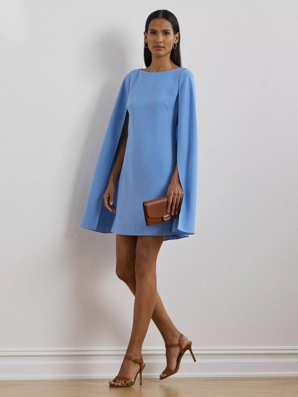 Ralph Lauren Petra Cape Georgette Cocktail Mini Dress - Sky Blue - UK 12
