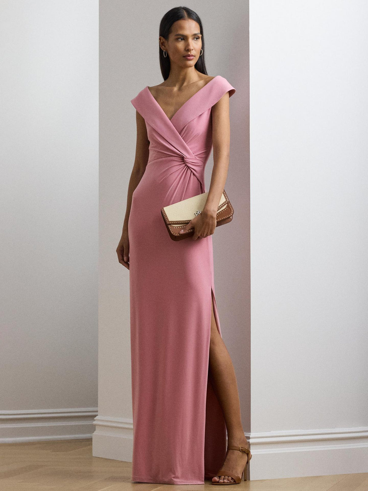 Ralph Lauren Leonidas Twist Jersey Womens Column Dress Rose Mauve - Size 12