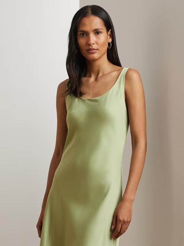 Ralph Lauren Caresha Charmeuse Sleeveless Cocktail Dress - Light Olive UK 12