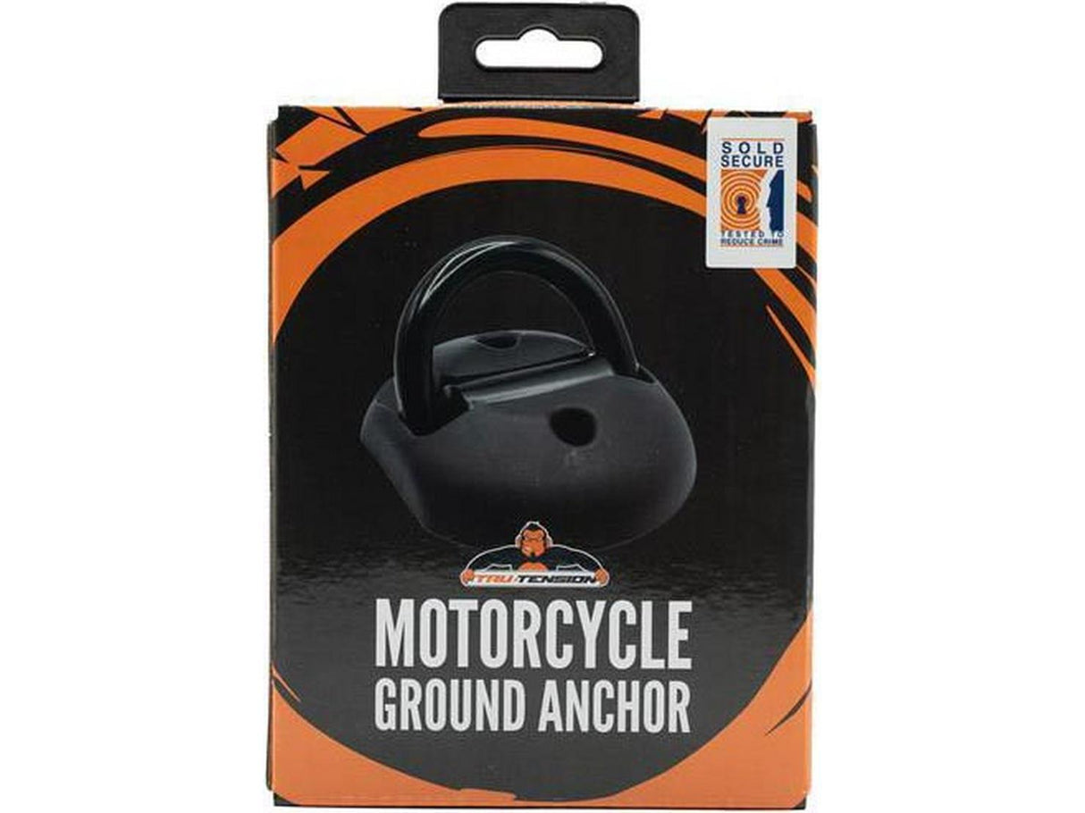 Tru-Tension Motorcycle Ground Anchor Steel One Size Chains Up to 12mm Black