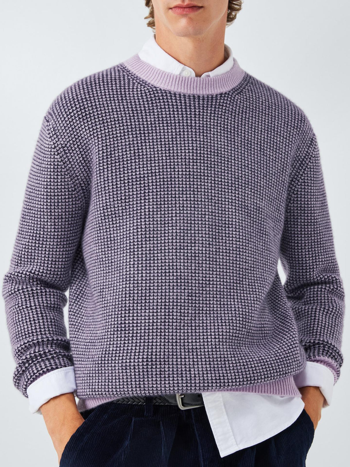 John Lewis Mens Cashmere Crew Neck Waffle Texture Jumper - Lilac - Size S