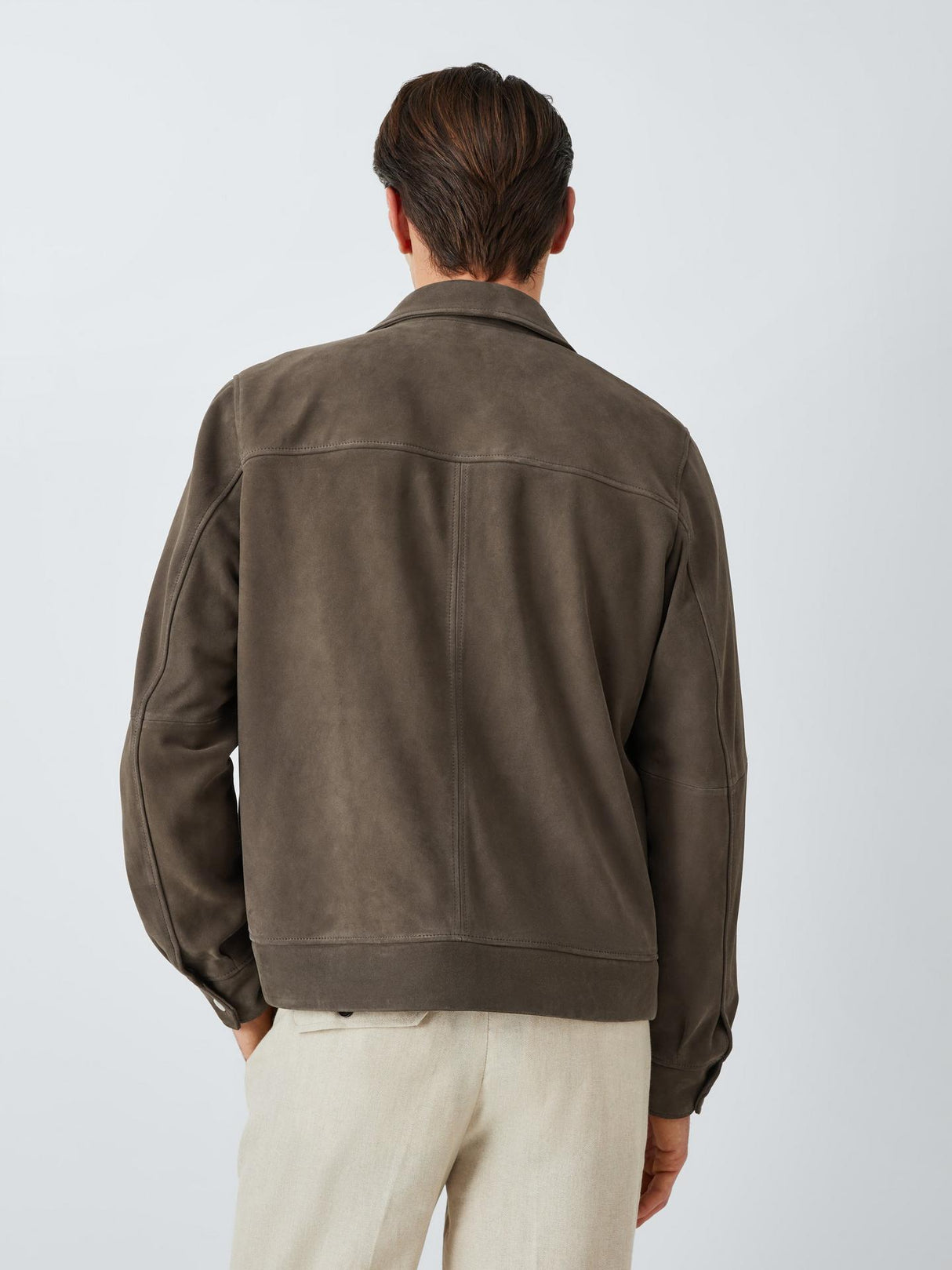 John Lewis Mens Natural Suede Regular Fit Bomber Jacket Dark Khaki - Size XL