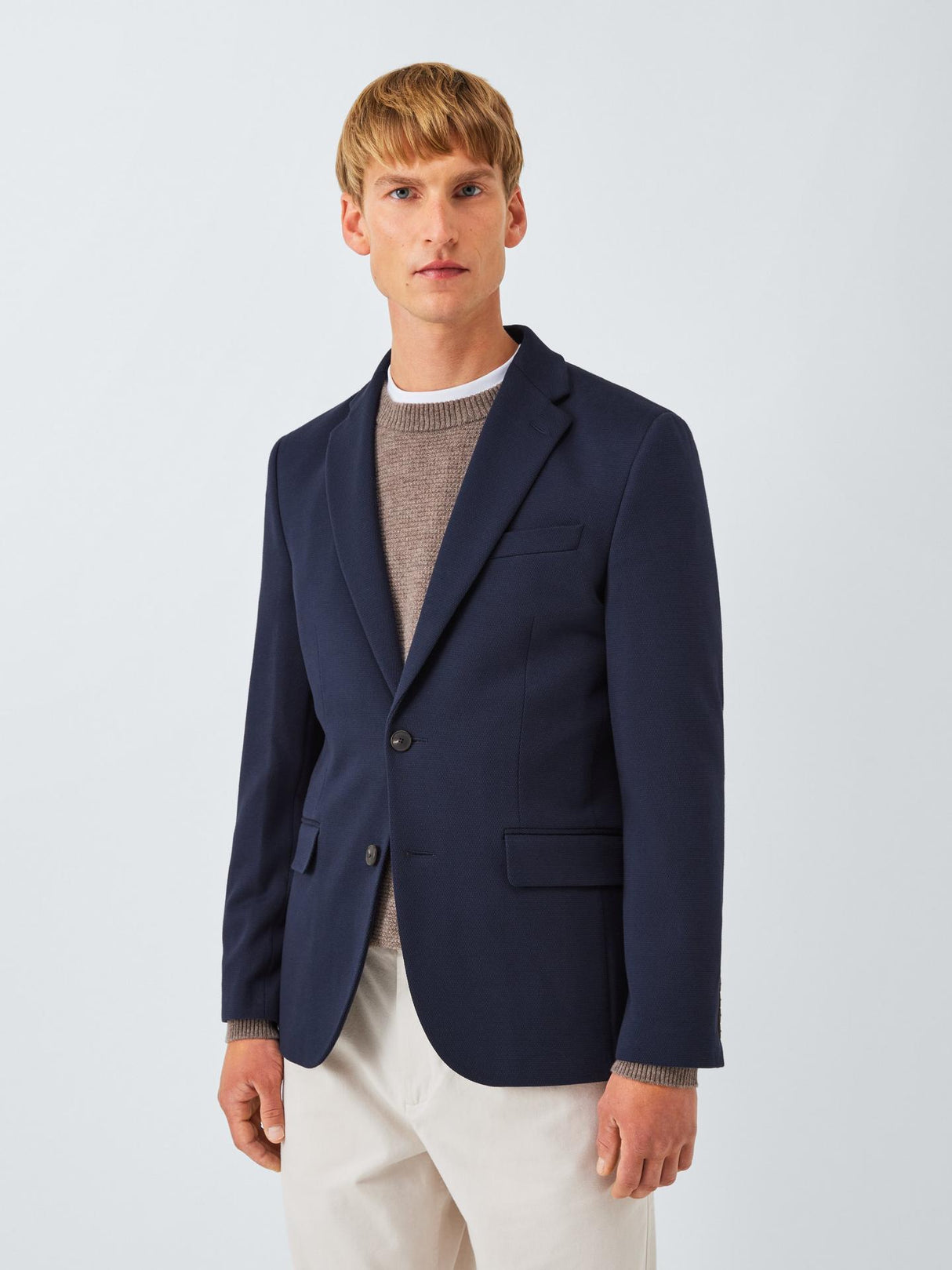 John Lewis Mens Single Breasted Cotton Blend Knit Blazer - Navy - Size 38R