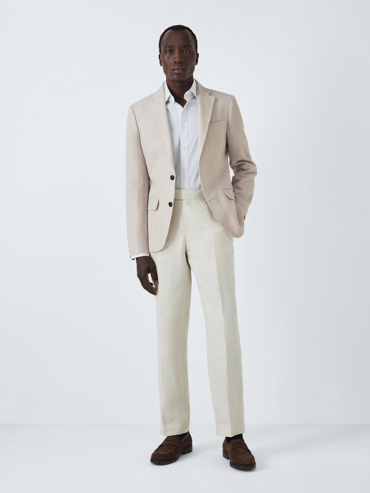 John Lewis Mens Tailored Fit Stoford Herringbone Regular Blazer 40R Natural